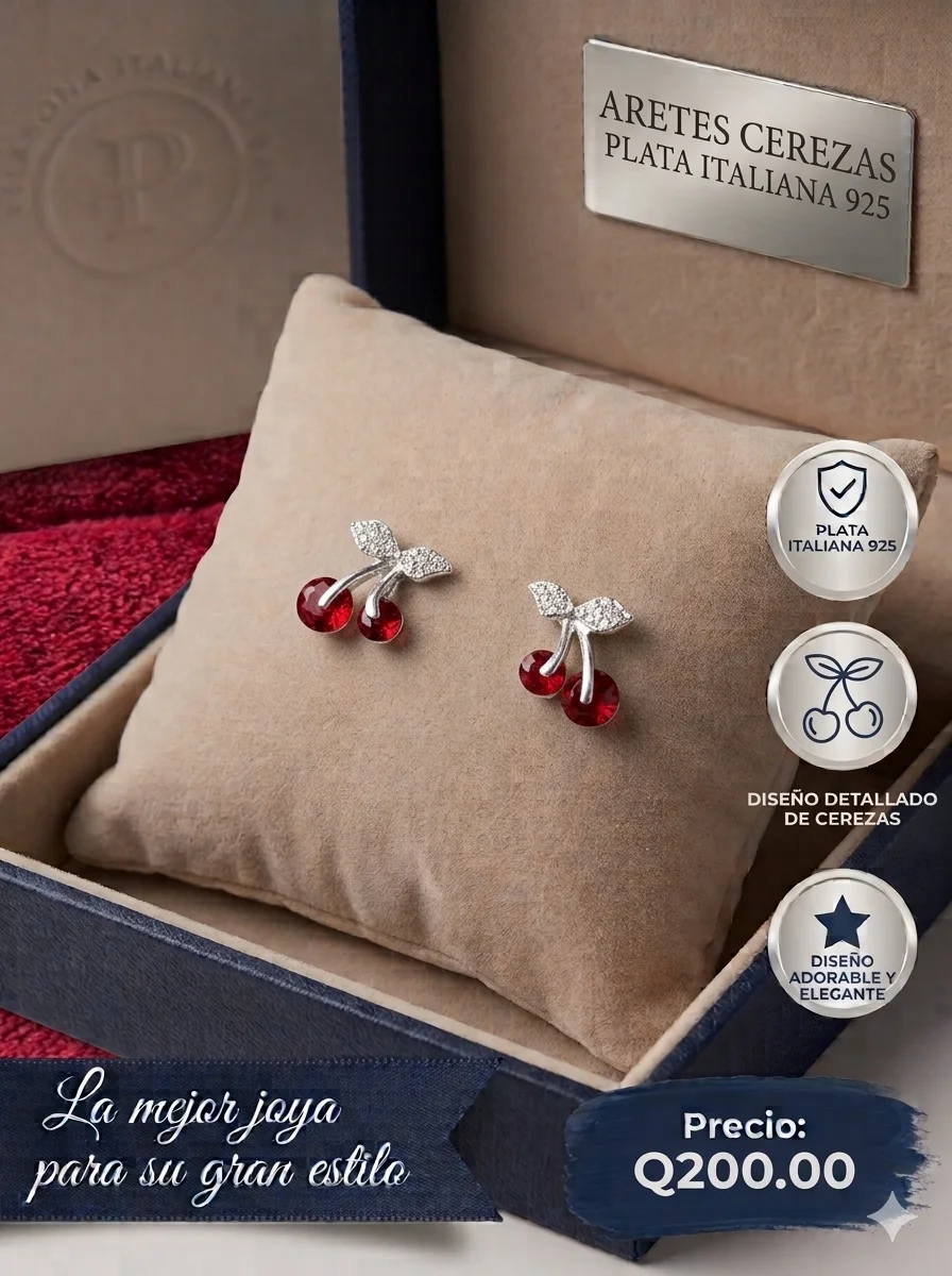 Aretes de Cerezas en Plata Italiana 925