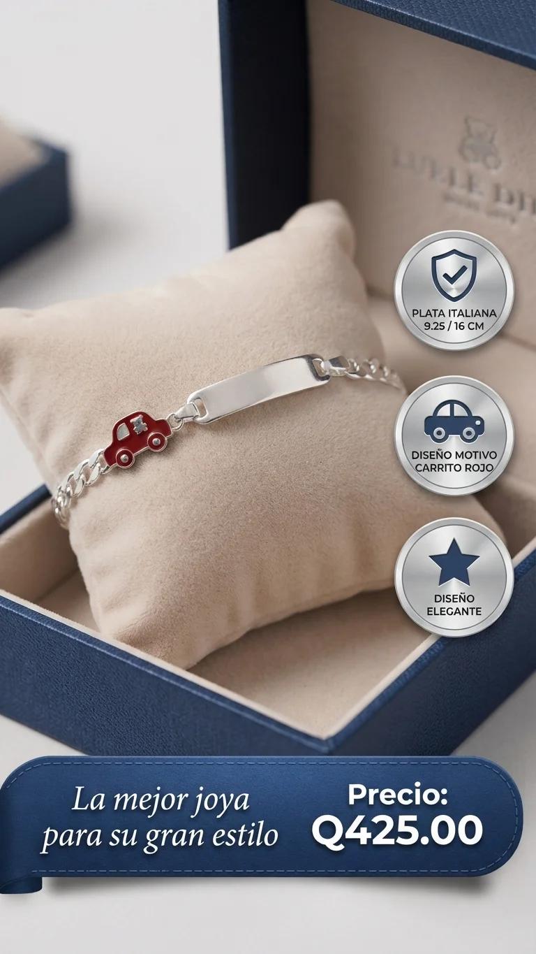 Pulsera Esclava Infantil con Detalle de Carrito Rojo en Plata Italiana 9.25