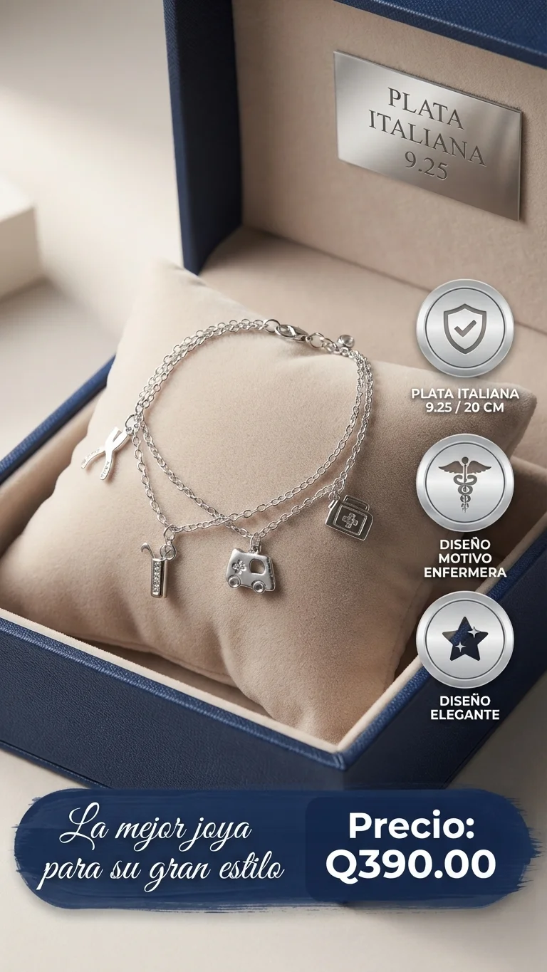 Pulsera de Dama con Motivo de Enfermera de Doble Cadena en Plata Italiana 9.25