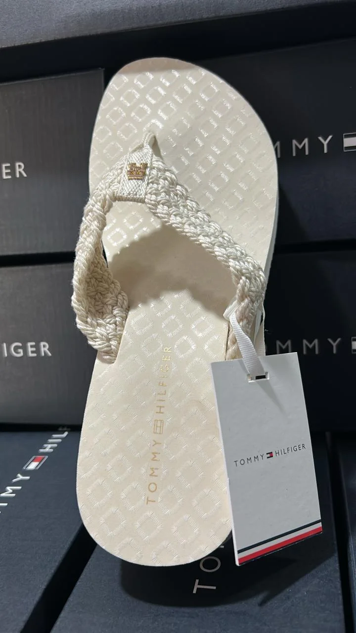 Sandalias Tommy - Tacón Mediano - Beige Tejida